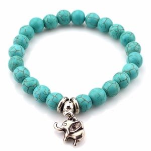 Turquoise Beaded Bracelet with Elephant Charm